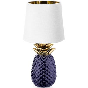 Navaris ananaslamp - Ananas tafellamp met keramieken voet en stoffen lampenkap - Pineapple lamp - 35 cm hoog - Paars/Wit