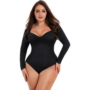 Bodysuit Shapewear Diepe V-hals - Lange mouw - zwart - XXL