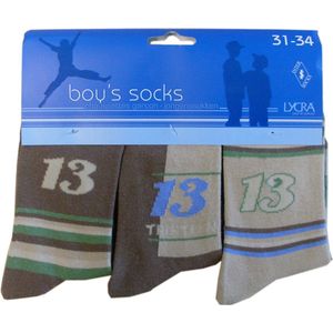 Jongens sokken - katoen 6 paar - thirteen - maat 27/30 - assortiment beige / naadloos