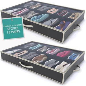 Ladekast onder het bed voor schoenen (16 paar) en laarzen (4 paar) - set van 2 opvouwbare opbergdozen onder het bed - ook voor accessoires etc. (zwart)