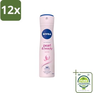 NIVEA – Deodorant Spray – Pearl & Beauty – 150 ml - Voordeelverpakking - 12 stuks - Deodorant spray - Okselhuid verzorging
