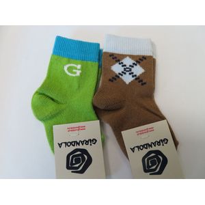 Sokken - 2 Pack - Jongens - bruin / bleek blauw + groen / blauw - 9 / 12 maand