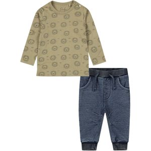 Dirkje - Basic Collection - BIO COTTON - Joggingbroek Blauw - Shirt Mosgroen met leeuwtjes - Maat 56