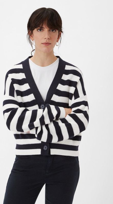 Comma - Vest - Blauw/Wit - Met Drop-Shoulder Design