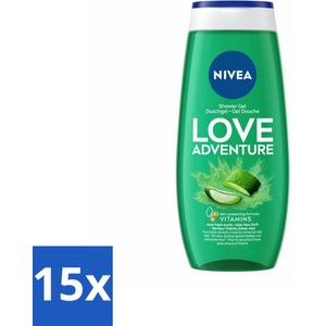15 x NIVEA Douchegel Love Nature 250 ml - Aloë Vera Douchegel - Waterlelie Douchegel - PH-huidneutraal - Dermatologisch Getest - Duurzame Douchegel