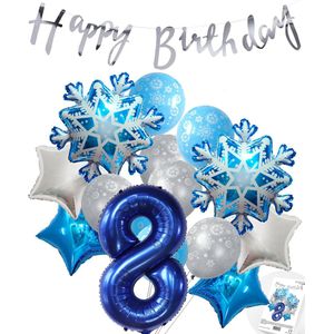 Cijferballon 8 Blauw - Frozen - Ijssterren - Ballonnen Megapakket - Slinger Feestvieren - Verjaardag Snoes