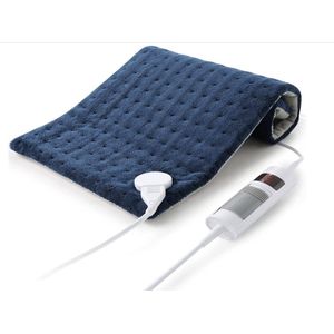 Verwarmingskussen met automatische uitschakeling, elektrisch warmtekussen, 30 x 60 cm, voor rug, schouders, nek en temperatuurinstelling in 6 snelle verwarmingstechniek, oververhittingsbeveiliging, blauw