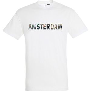 T-shirt AMSTERDAM | Amsterdam skyline | leuke cadeaus voor mannen | Wit | maat XS