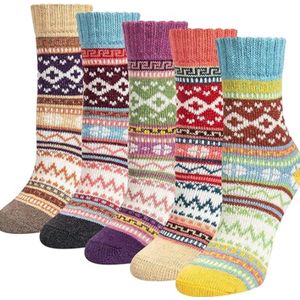 5 paar merinosokken voor dames, dikke wollen sokken, wandelsokken, warme knuffelsokken, thermische sokken, ademende functionele sokken voor alle activiteiten, 36-42, herbruikbaar