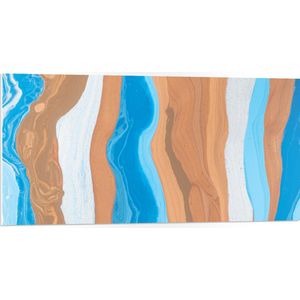 PVC Schuimplaat- Abstracte Banen Verf in Blauw, Bruin en Wit - 100x50 cm Foto op PVC Schuimplaat