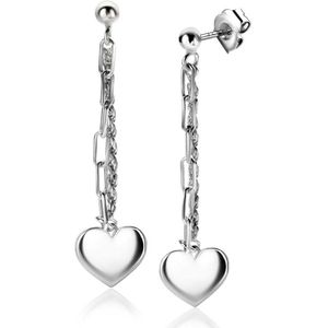 Zinzi zilveren oorstekers 52mm lang met twee trendy schakels en glad hart ZIO2381