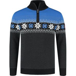 John Brillant Noorse Heren Pullover Merino, blauw & zwart. Maat XXL