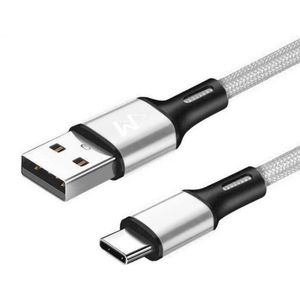 USB-C Data- en Laadkabel - 2.4A Snellader Kabel - Fast en Quick Charge Oplaadkabel - Type C Naar USB-A - Oplaadsnoer Telefoon - Laptop - Gevlochten Nylon – Zilver – 1.5 Meter - Wilsem ®