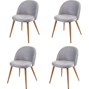 Set van 4 eetkamerstoelen MCW-D53, stoel keukenstoel retro jaren 50 design, fluweel ~ lichtgrijs