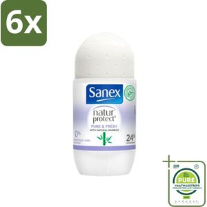 Sanex Natur Protect - Deodorant Roller - Puur & Fris - Met Nattuurlijke Bamboo - 50 ml - Voordeelverpakking - 6 stuks - Sanex deodorant - Natuurlijke deodorant