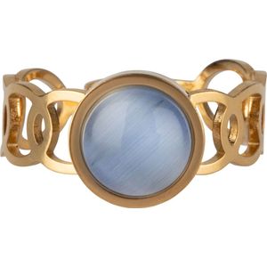 Chic by Lirette - Ring Steen Rond - Verstelbaar - Goud Blauw inc. Sieradenzakje