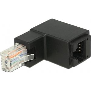 UTP CAT6 Gigabit RJ45 haakse adapter - haaks naar beneden / zwart