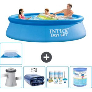 Intex Rond Opblaasbaar Easy Set Zwembad - 305 x 76 cm - Blauw - Inclusief Pomp Solarzeil - Onderhoudspakket - Filter - Grondzeil - Stofzuiger