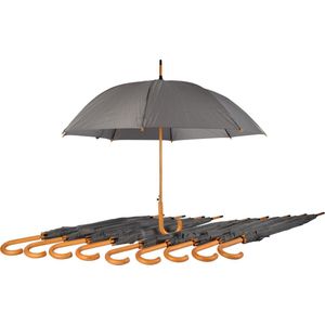 Voordelpak: Set van 10 Grijze Opvouwbare Paraplu's met Houten Handvat - Voor Heren en Dames| 98cm Diameter | Windproof & Automatisch