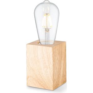 Home Sweet Home - Landelijke tafellamp Eliaz Vierkant - 7/7/10cm - bedlampje - geschikt voor E27 LED lichtbron - gemaakt van Hout