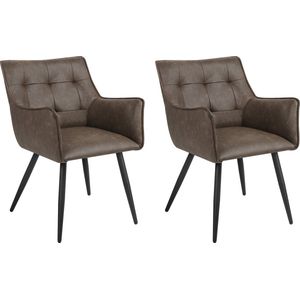 Set van 2 Stoelen - Luxe Eetkamerstoel - Eetkamerstoelen - 2 stoelen - Moderne look - Donker bruin - Kunstleer