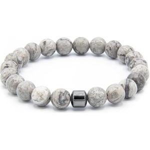 Victorious Natuurstenen Kralen Armband Heren – Grijs – 18cm