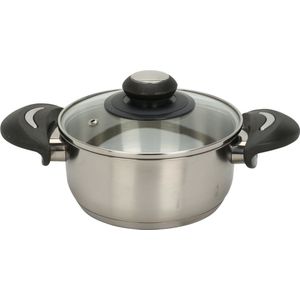 Excellent Houseware Kookpan met deksel - RVS/glas - 1.4L - D16 x H7.5 cm - alle warmtebronnen