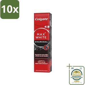10 x Colgate - Tandpasta - Max White - Charcoal - 75 ml - Grootverpakking - Tandpasta - Witte Tanden - Houtskool - Whitening - Tanden Reinigen