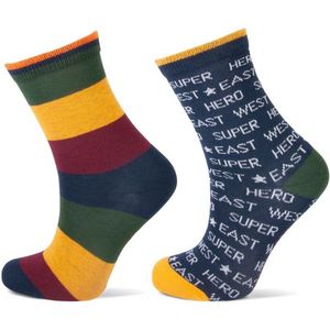 2 Paar kindersokken - Naadloos - Strepen-Hero - Maat 27-30