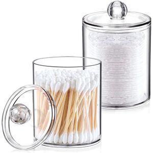 2 stuks Wattenstaafje houder - Wattenstaafjescontainer - Wattenstaafje Dispenser - Opbergdoos - Wattenstaafjeshouder voor wattenballen - voor badkamer, slaapkamer - Transparant