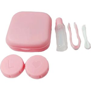 DrPhone ClearView Organizer - Contactlenzen Opbergdoosje – Ingebouwde Spiegel – Lenzenzuignap – Lenzenvloeistof Flesje - Roze