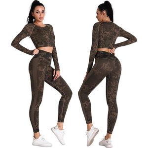 Sportoutfit - Sportkleding Set Dames - Yoga Kleding - Sport BH - Sportlegging Dames - Sport Top - High Waist Legging Dames - Camouflage Kleding - Dames Kleding - Panterprint - Luipaard - Legging & Shapewear Dames | Top + Legging | Goud | Maat S