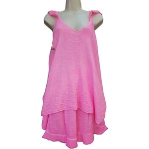 Dames top met broek effen fluor roze One size 40/44