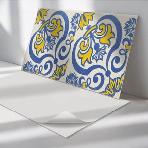 Wallfluent Vinyl Wandpaneel - Bloemenpatroon met ornamenten PVC Muurpaneel - 100 cm x 50 cm - Blauw PVC wandpaneel - 1 stuk - Rechthoekig Wandbekleding Vinyl - Texturen Wandpaneel - Zelfklevende Wandbekleding - Wandpaneel Keuken en Badkamer