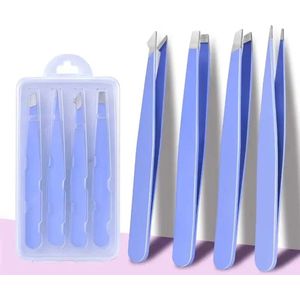 WiseGoods Premium Precisie Pincet Set - Haartrimmer - Wenkbrauw Trimmer - Verzorging Wenkbrauwen - Beauty Accessoires - 4st Paars