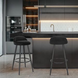 Néos® Barkruk - Set van 2 - Met Voetsteun Bistro - Kunstleer - Antraciet - 37.5x34cm