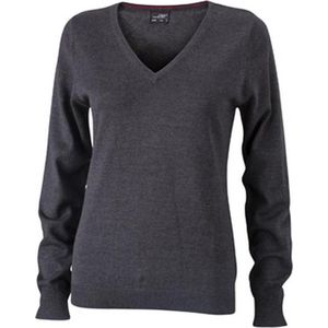 James and Nicholson Vrouwen/dames V-hals pullover (Antraciet Melange)