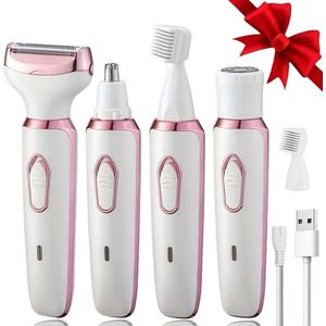 4-in-1 Draadloze Elektrische Ladyshave – Pijnloze Trimmer voor Vrouw – Geschikt voor Benen, Lichaam, Oksel, Armen, Bikinilijn– Ladyshave voor vrouwen – Nat en droog – USB Oplaadbaar