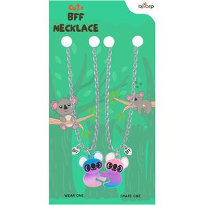Bixorp Friends Vriendschapsketting voor 2 met Koala & BFF Hangers - Magnetische Hanger - Cadeau voor Beste Vrienden - Zilver & Paars - 45+5cm