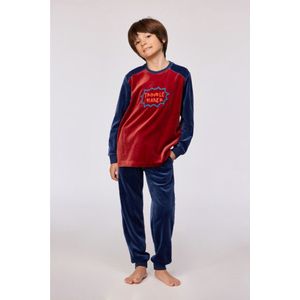 Woody pyjama jongens/heren velours - donkerrood - 'trouble maker' - 252-10-QRM-V/495 - maat 98