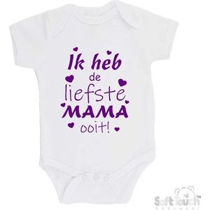 100% katoenen Romper ""Ik heb de liefste MAMA ooit!"" Moederdag Meisjes Katoen Wit/paars Maat 68/74