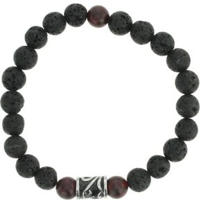 Behave Heren armband staal met natuur en lava kralen