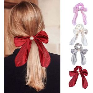 4 Pcs Bow Silk Scrunchies, Hair Bands with Bows, Hair Scrunchies for Women and Girls, Knotted Bow Silk Hair Bands, Satin Hair Ribbon Elastic Hair Bands Hair Accessories Gifts