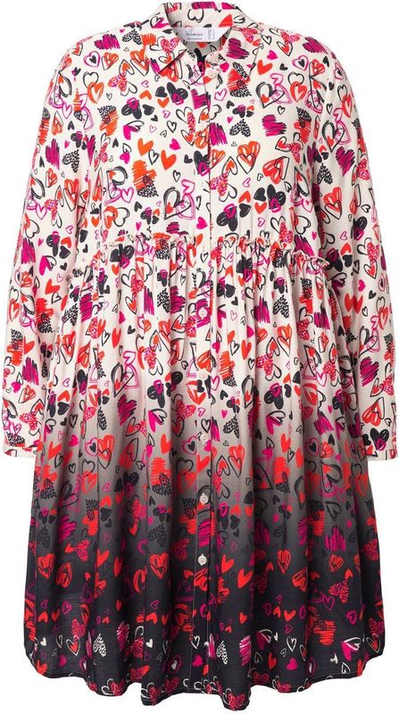 MIAMODA - Dames - Lange blouse A-lijn harten volant met kleurverloop - Poeder - Maat 42