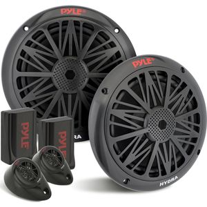 Pyle PLMR6KB luidsprekersysteem, 200 W, weerbestendig, dual 2-weg 16,5 cm (6,5 inch) outdoorluidspreker met 85 Hz - 6 kHz frequentierespons, robuuste magneetstructuur, zwart