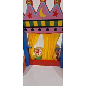 houten mini theater met politie en meisje - mini poppenkast- Poppentheater Voor Kinderen Met 6 Poppen - Voor Jongens En Meisjes - Poppenkast voor op tafel