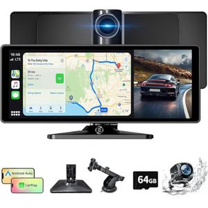 Equivera Carplay Scherm - Carplay Scherm - Carplay Monitor - Draagbare Carplay Scherm - Draadloze Scherm voor Carplay - Autoscherm - Apple Carplay - Android Carplay - Touchscreen Display - Dashcam - Achteruitkijkcamera