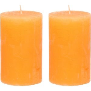 Stompkaars/cilinderkaars - 2x - oranje - 5 x 8 cm - klein rustiek model