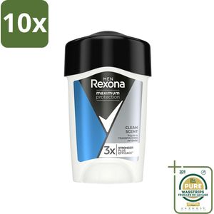 10 x Rexona Men - Deodorant Stick - Maximum Protection Clean Scent - Anti-transpirant - 45 ml - Grootverpakking - Anti-transpirant - Deodorant Stick - Mannelijke Geur - Zweetbescherming - Frisheid
