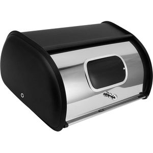 Grote Capaciteit Spiegelafwerking Gemakkelijk Schoon Te Maken Multifunctionele Broodtrommel met Vensterontwerp - Voor Aanrecht in de Keuken - Zwart .